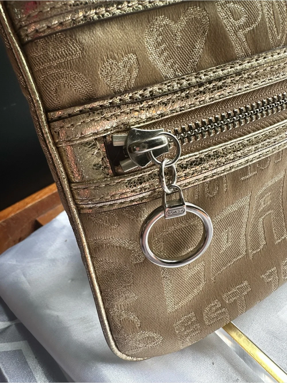 Coach Gold Metallic Signature PoppyCrossbody Bag - Coach
